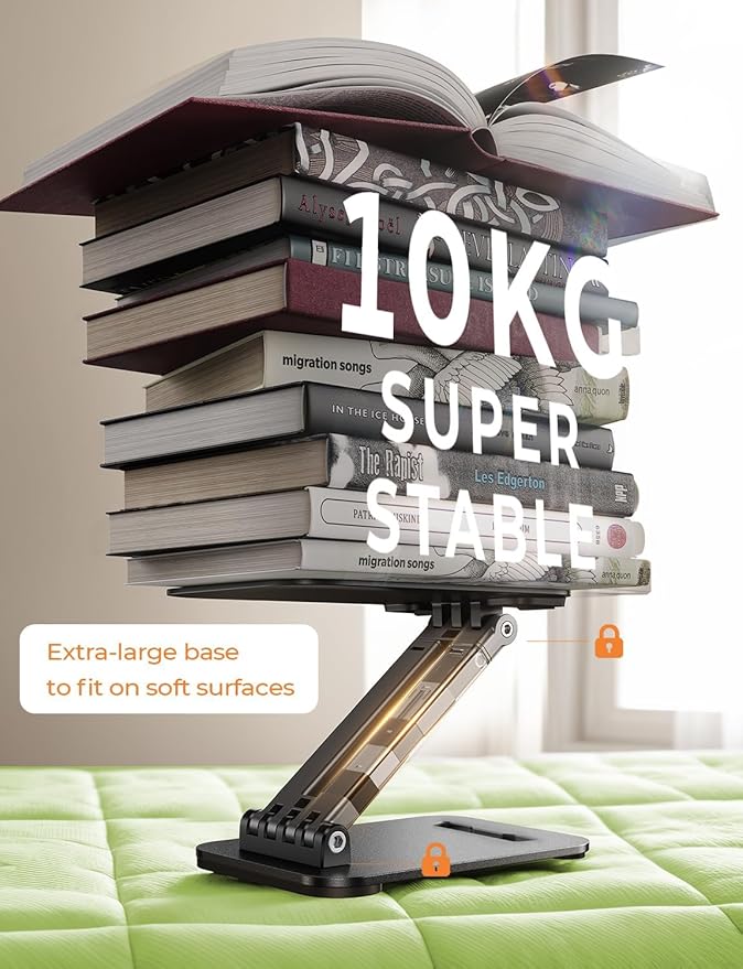 LISEN iPad Stand Tablet Holder - Foldable iPad a16 Accessories Kindle Bed Home Gadgets Men Gifts Office Desk Accessories for Women, Portable Monitor Stand for Tablet Galaxy Tab Fire HD 4-15.9" Black