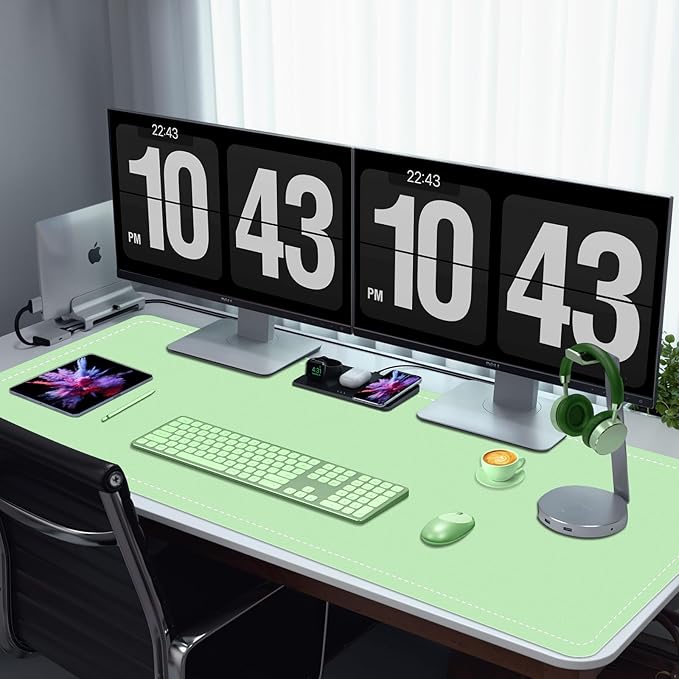 Non-Slip Desk Pad, 24" x 14" Large Mouse Pad, PU Leather Desk Mat with Suede, Laptop Desk Pad, Waterproof Keyboard Pad, Desk Blotter for Office/Home/Decor (Light Green)