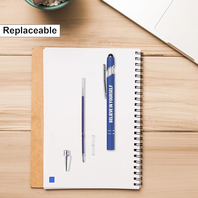 12 Pcs Blue Ink Fine Point Motivational Pens with Stylus Tips, Ballpoint Pens, Office Desk Accessories