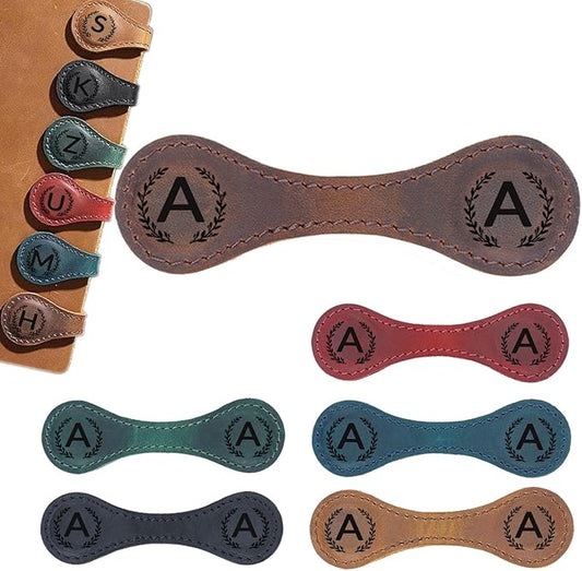 Magnetic Leather Bookmark with 26 Initial for Reading Women,Personalized Magnet Book Marks Gifts for Men,Book Lovers (Dark Brown, A)