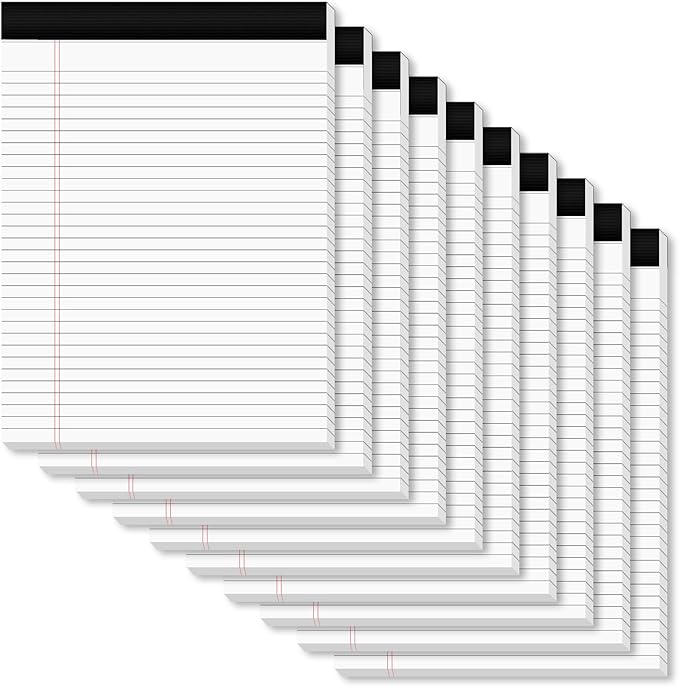 Legal Pads 8.5 x 11 Note Pads 8.5 x 11 Wide Ruled Notepad Lined Paper Writing Pads for Home, School, Office Use, 80gsm Perforated Legal Pad - Sturdy Cardboard Backing Support, 10 Pack (30 Sheets/Pad)