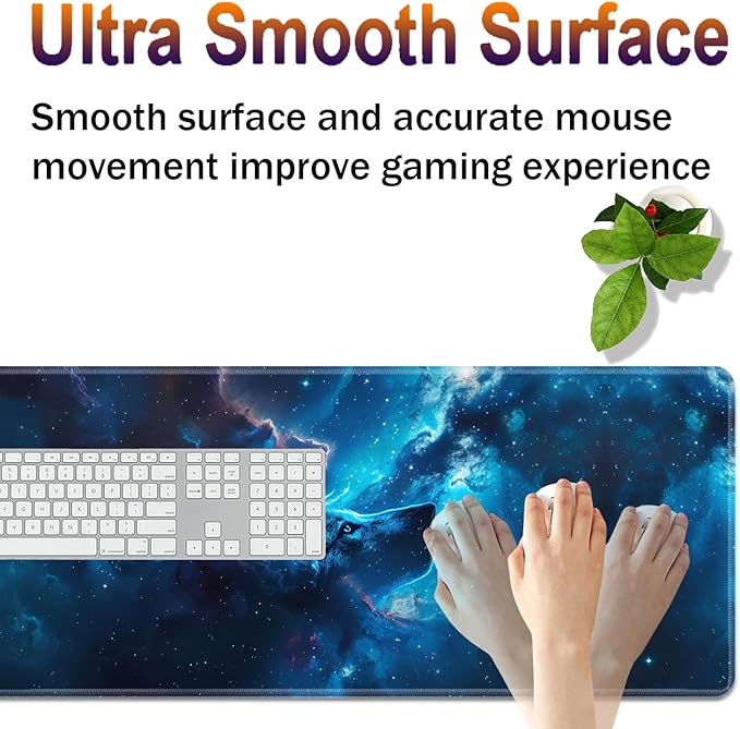 Large XXL Gaming Desk Mat 31.5"x 11.8", Ergonomic Keyboard Wrist Rest & Mouse Pad Wrist Rest + Coaster Set, Non-Slip Base, Memory Foam, Office and Home, Nebular Wolf