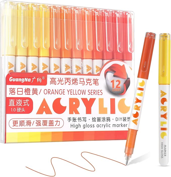 kander Direct High Gloss Acrylic Marker, 12 Colors Acrylic Paint Pens with Bullet Tip, Nicety Fine Tip Gel Pens for Teenagers, Multi-Purpose Art Supplies for Rock Painting, Crafts, DIY