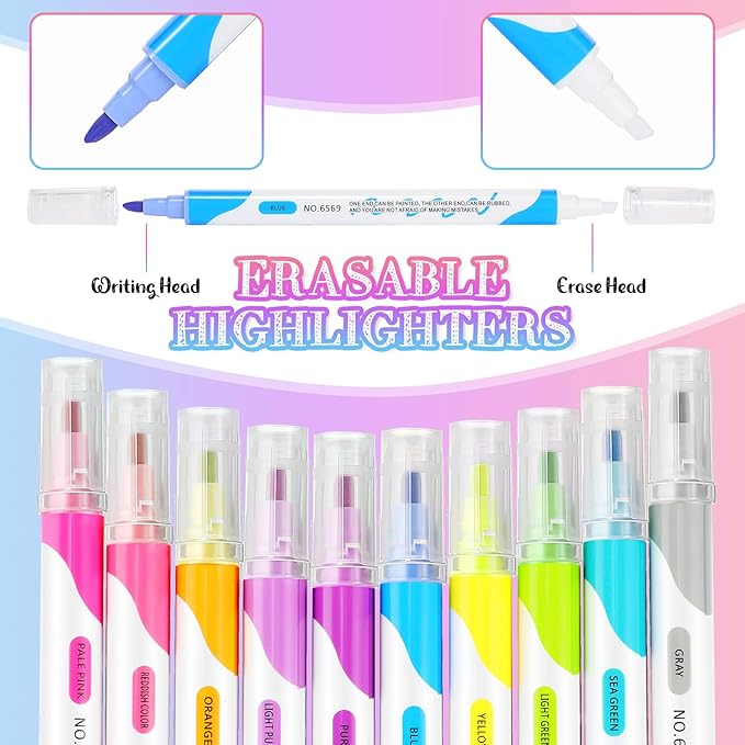 Zhehao 20 Pcs Erasable Highlighters, Smooth Writing Double Head Highlighter for School Office Back to School Supplies Occ Shoebox Gifts