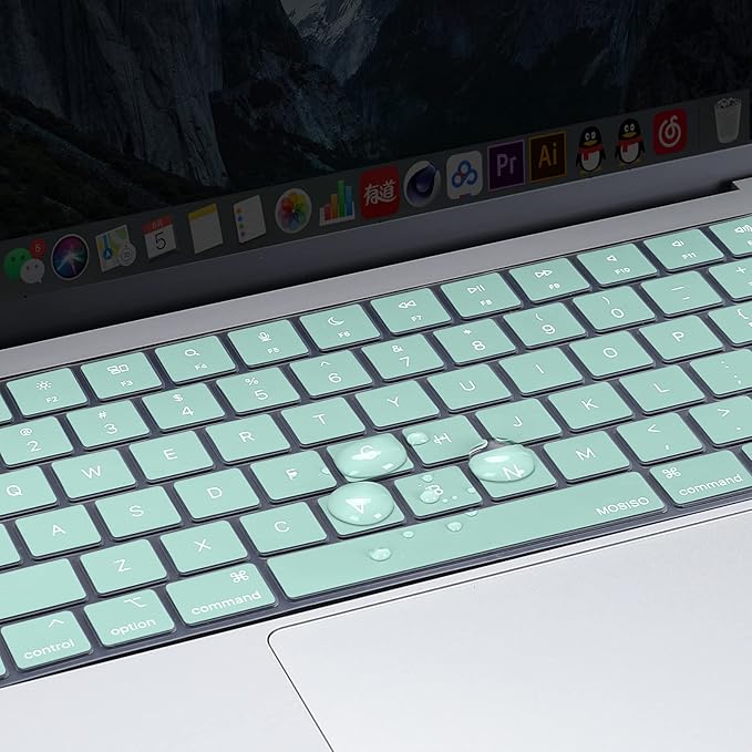 MOSISO Keyboard Cover Skin Compatible with MacBook Air 15 inch M3 A3114 M2 A2941/Air 13.6 A3113 A2681/Pro 14/16 M4 M3 M2 M1, Mint Green