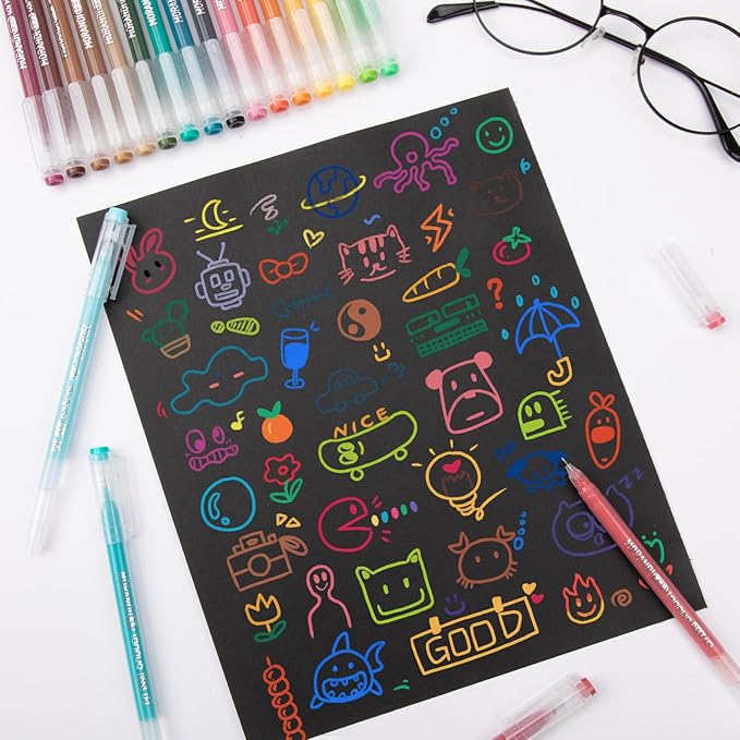 Gel Pens For Coloring, 36 Pack Colored Pens for Black Paper & White Paper, 0.6MM Fine Point Pens for Coloring, Writing, Drawing, Journaling, Note Taking, School, Office, Home