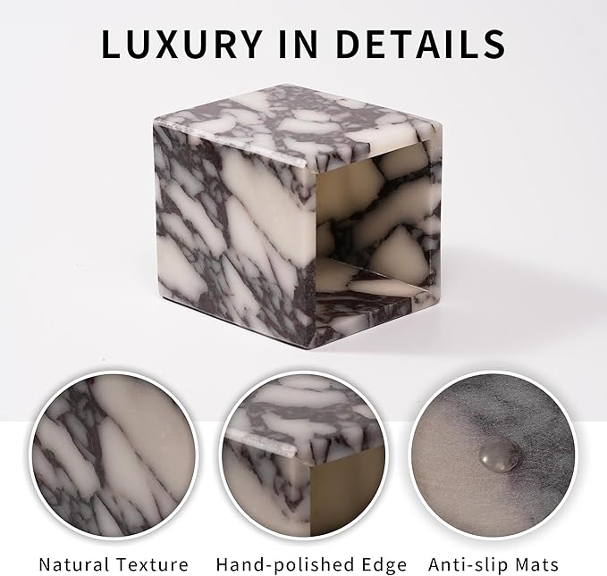 Marble Makeup Brush Holder - Viola Candle Toothbrush Cup for Bathroom Accessories, Decorative Pencil Organizer for Office Desk Aesthetic, Stone Utensil Container for Kitchen Countertop