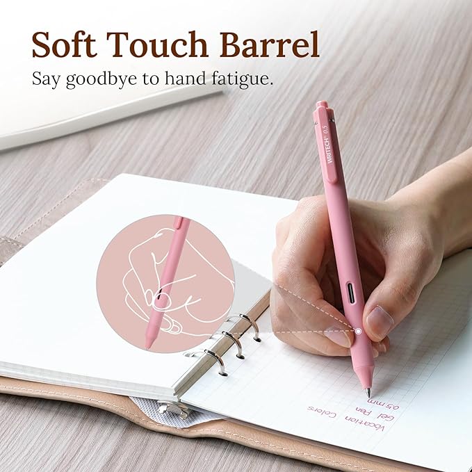 WRITECH Fine Point Gel Pens: 8ct 0.5mm Multi Colored Ink Colors Retractable Pen for Smooth Writing Note Taking Journaling Assorted Coloring No Bleed & Smear & Smudge (Vintage Set)