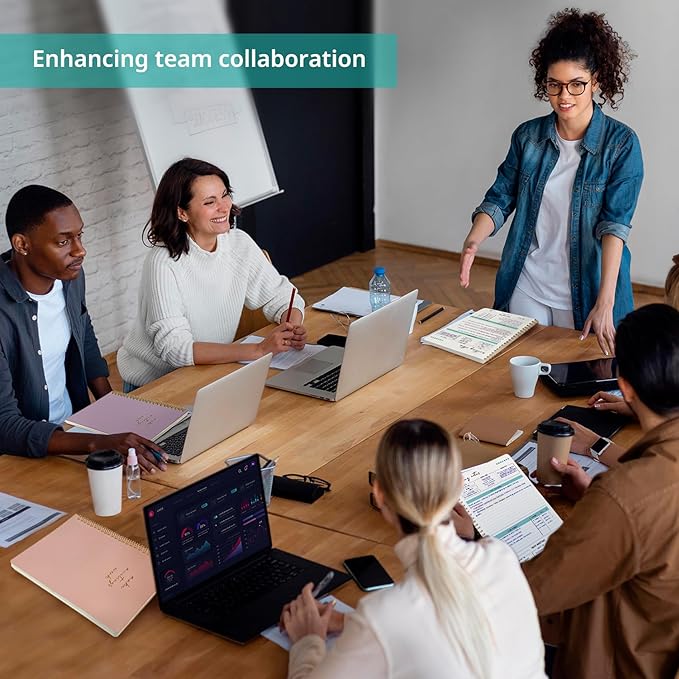 Meeting Notebook for Work Organization - Work notebook with action items, Meeting Minutes Planner Notebook, Perfect Office Supplies for Men & Women - Purple