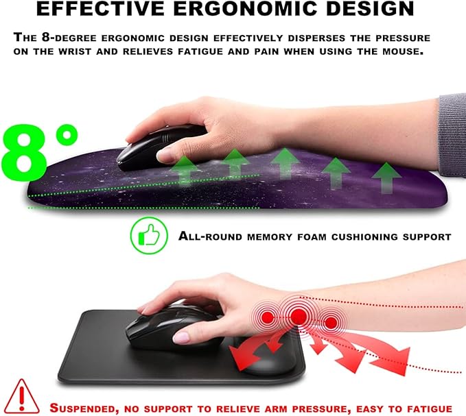 Mouse Pad Wrist Support, Ergonomic Mouse Pad with Massage Dot, Comfortable Computer Mouse Pad for Laptop, Wrist Rest Pain Relief Mousepad with Non-Slip PU Base for Office & Home, 12 x 8 in