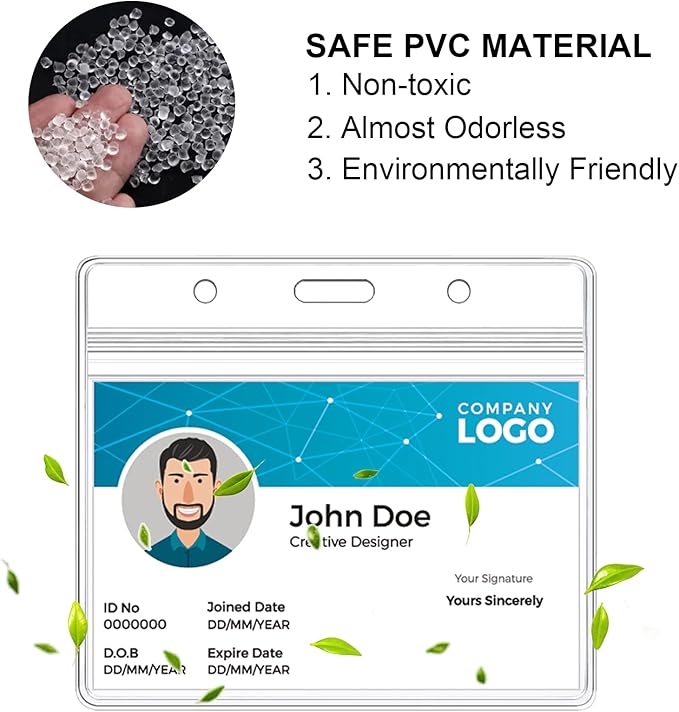 100 Pcs Clear Badge Holder Horizontal ID Card Holder Waterproof Plastic Card Name Badge Holder for Office, School, Conference