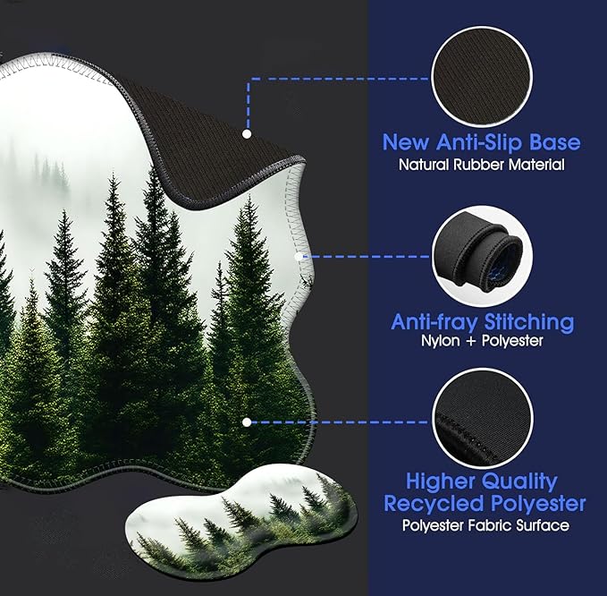 Large Mouse Pad and Keyboard Wrist Rest, Desk Pad for Keyboard and Mouse, 4-in-1 Large Gaming Mouse Pad with Wrist Support, Desk Mat for Home Office Study Game-Forest