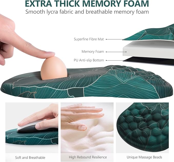 Mouse Pad Wrist Support, Ergonomic Mouse Pad with Wrist Rest, Comfortable Computer Mouse Pad for Laptop, Pain Relief Mousepad with Non-Slip PU Base Banana Leaf Green