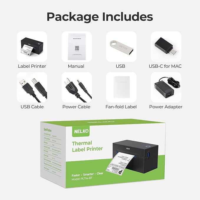 Nelko Bluetooth Thermal Shipping Label Printer, Wireless 4x6 Shipping Label Printer for Small Business, Support Android, iPhone and Windows, Widely Used for Amazon, Ebay, Shopify, Etsy, USPS