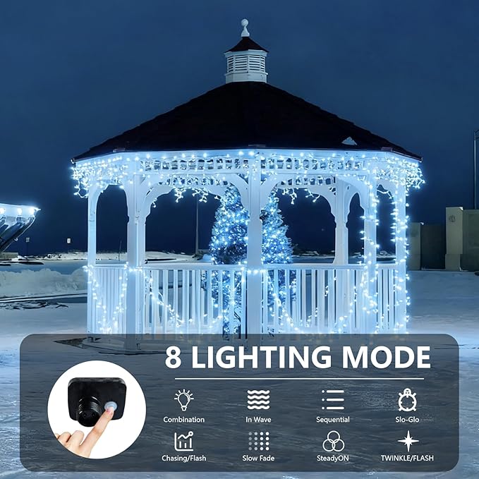Outdoor Fairy Lights Waterproof, Plug in String Lights F8 Upgraded with 8 Modes Timer, 98Ft 200 Twinkle LED Outdoor & Indoor Decor for Garden/Patio/Yard/Wedding/Holiday Party