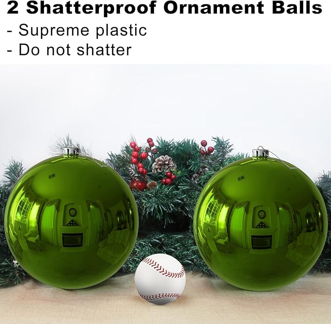 Lime Green 8.0" Extra Large Christmas Ornaments - Christmas Tree Decoration Balls Shatterproof Hanging Shiny Balls for Birthday Holiday Wedding Decorations Set of 2pcs
