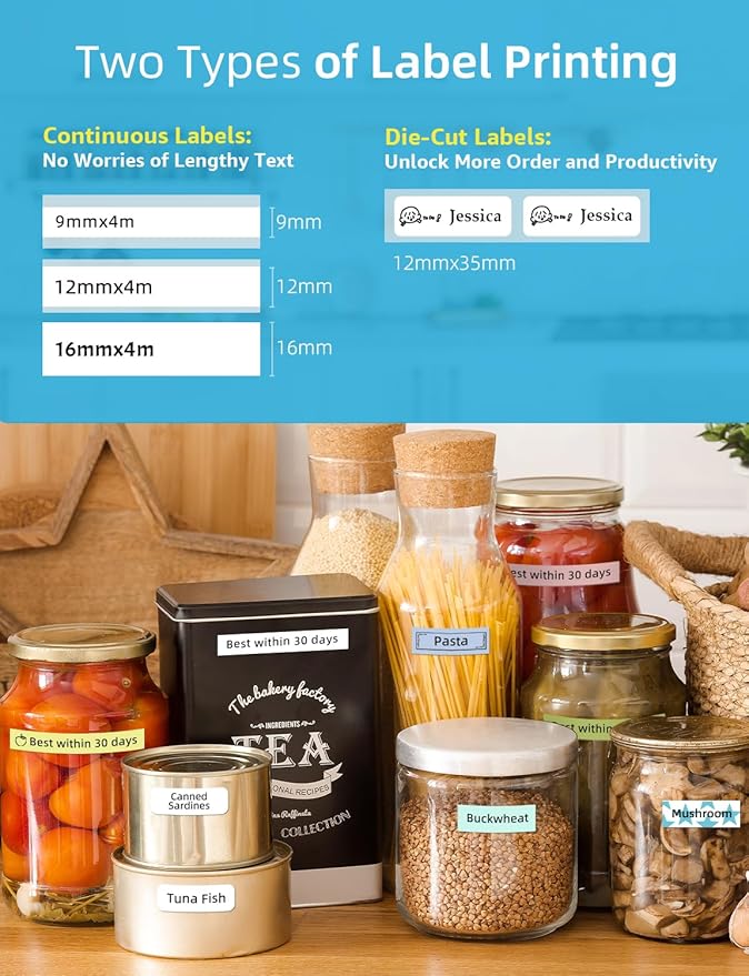 MakeID Label Maker Tape - Self-Adhesive Sticker Label Tape Refill Compatible with MakeID L1 Label Machine - Waterproof 6-Layer Laminated Film, Split-Back Design - 0.35"x13' (9mm x 4m)