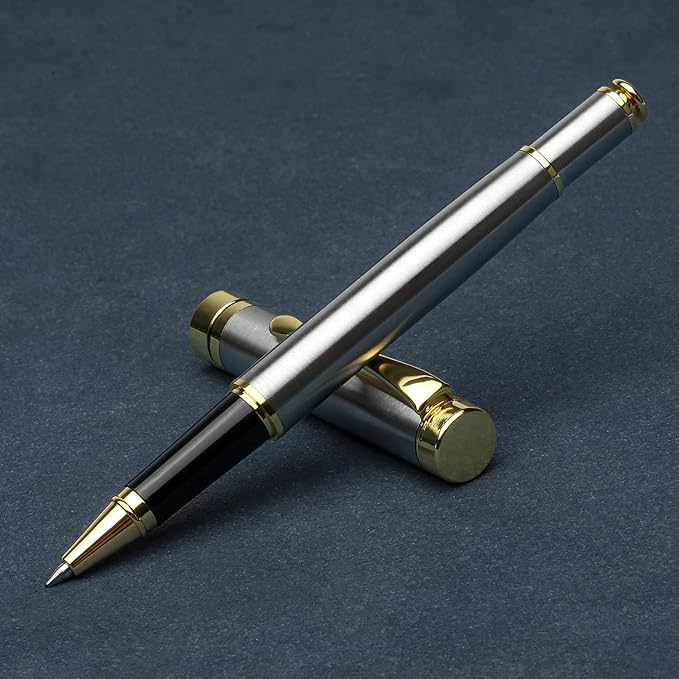 YIVONKA Personalized custom pen Luxury pens Free Engraving roller Ballpen,Ballpoint pen,office ballpoint pen, Black Ink,Gifts for Men,Women, Classy Gift Box (Silver)