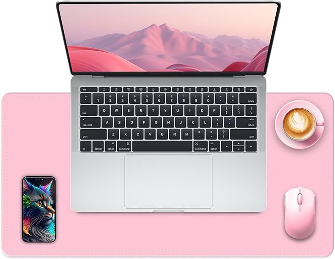 Non-Slip Desk Pad, 24" x 14" Large Mouse Pad, PU Leather Desk Mat with Suede, Laptop Desk Pad, Waterproof Keyboard Pad, Desk Blotter for Office/Home/Decor (Fairy Tale Pink)