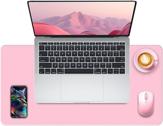 Non-Slip Desk Pad, 24" x 14" Large Mouse Pad, PU Leather Desk Mat with Suede, Laptop Desk Pad, Waterproof Keyboard Pad, Desk Blotter for Office/Home/Decor (Fairy Tale Pink)