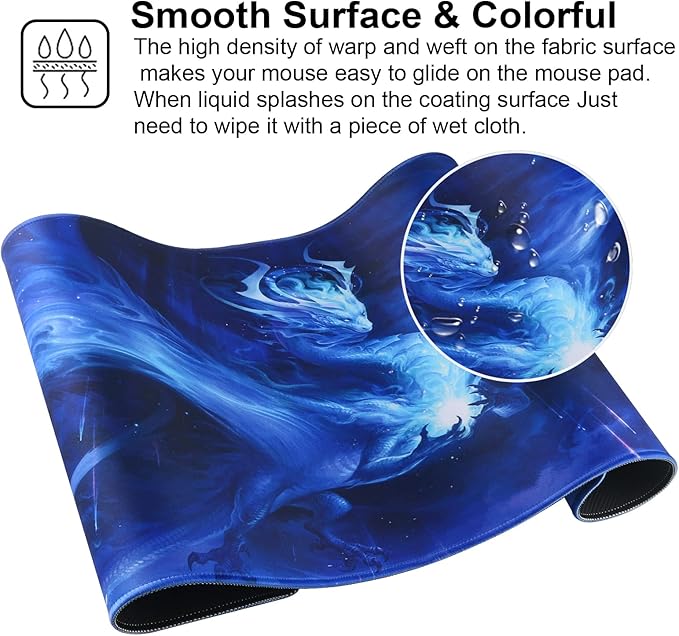 Large Gaming Mouse Pad with Stitched Edges,[27.5x11.8In] Extended Mouse Pad with Non-Slip Natural Rubber Base for Gamer/Desktop/Office/Home (70x30 Bluedragon)