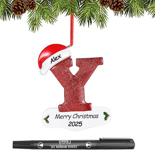 Personalized 26 Letters Ornaments for Christmas Tree 2025, Custom Christmas Ornament with Family Member's Names 3D Resin Xmas Hanging Pendant Original Gifts for Family Friends(Y)