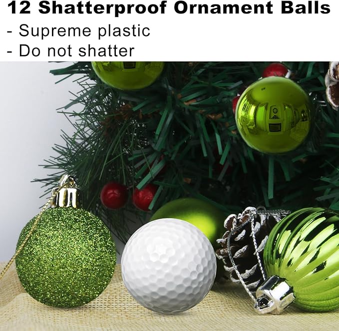 Lime Green 1.6" Small Christmas Balls Christmas Tree Decoration Ornaments Shatterproof Hanging Balls for Birthday Halloween Holiday Wedding Decorations Set of 12pcs