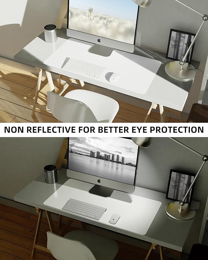 Leather Desk Pad Blotter,Mouse Pad,Office Desk Mat, Non-Slip PU Leather Desk mat,Large Desk mat,Waterproof Keyboard mat for Office/Home/Decor (Ivory White,35" x 17")