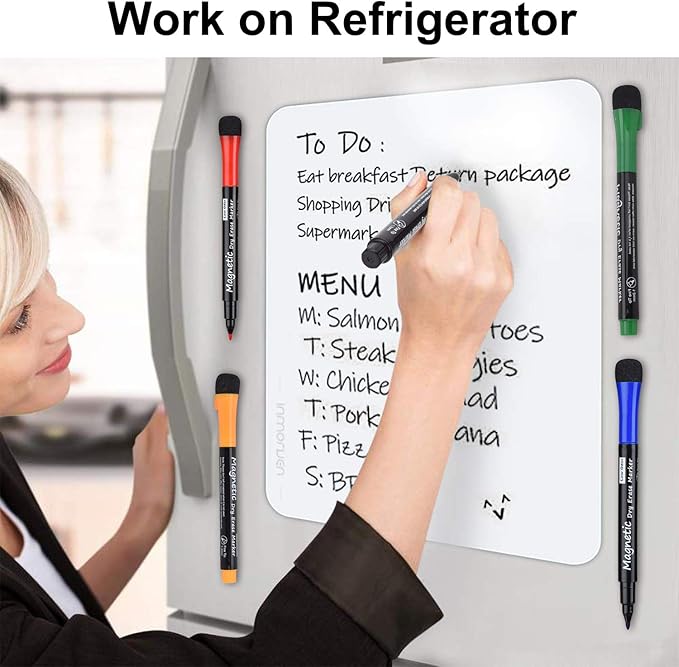 Magnetic Dry Erase Markers, Fine Tip Low Odor Whiteboard Markers for Kids & School, Work On White board & Calendar, Refrigerator (16 Pack)