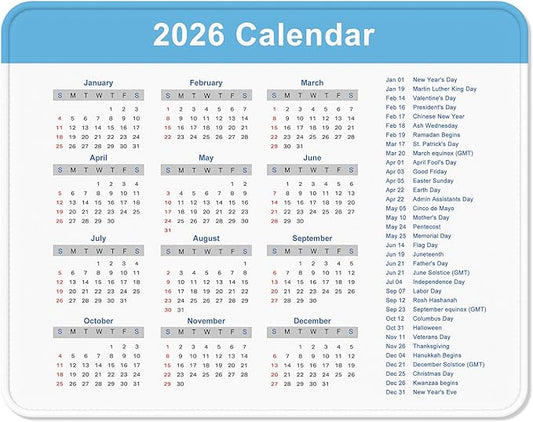 2026 Calendar Mouse Pad, Square New Year 2026 Mousepad 10.2 x 8.3 Inch, Stitched Edge Anti-Slip Waterproof Rubber Computer Mat for Office, Gaming, Laptop, New Year Office Supplies Gift, Blue