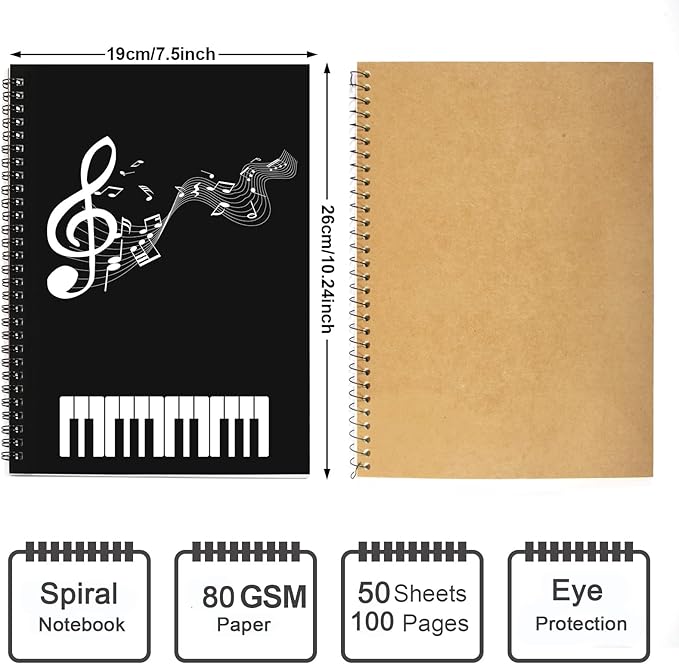 MAXCURY Blank Sheet Music Composition Manuscript Staff Paper Art Music Notebook Black 100 Pages 26x19cm