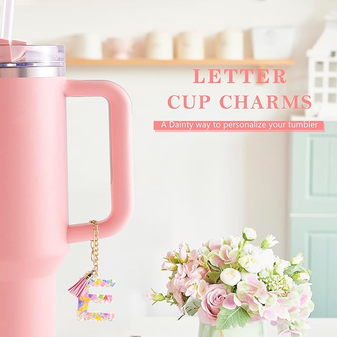 Letter Charm Accessories for Stanley Cup 1 PCS Cute Initial Keychain Handle Charm for Stanley Tumbler for Women