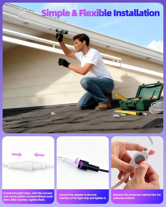 oneup 100FT Permanent Outdoor Christmas Lights, RGB+IC Eaves Light with App/Control Remote, IP67 Waterproof, 16M Colors, Music Sync,Rainbow Led Lights for Outside Christmas Decorations Patio