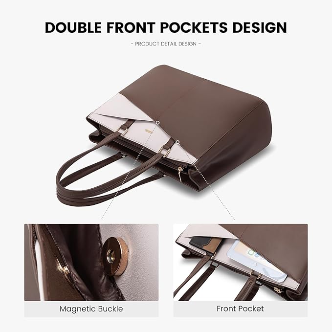 LOVEVOOK Laptop Tote Bag for Women, Office Work Bag Briefcase fit for 15.6 inch Laptop, Large Capacity Teacher Computer Bag Handbag Coffee/Beige