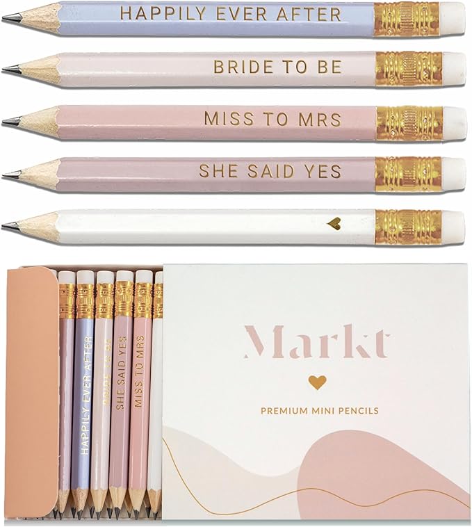 Markt Heart Pencils for Bridal Shower Games, Pink Pencils, Bridal Shower Pens, Small Mini Pencil Set For Prizes, Game Winner Gifts (Blush)