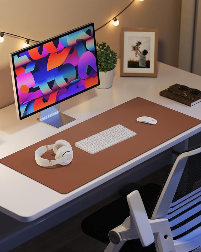 Leather Desk Mat, Mouse Pad,Office Desk Pad, Non-Slip PU Leather Desk Blotter mat,Laptop Desk Pad,Waterproof Desk Writing Pad for Office and Home (Brown,31.5" x 15.7")