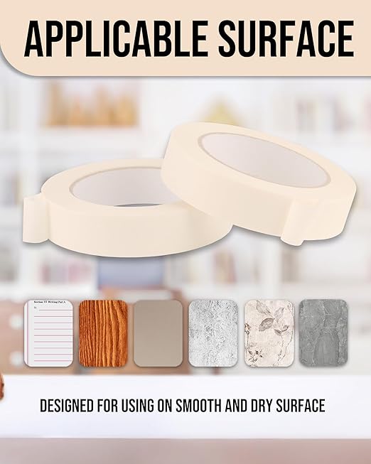 Lichamp Masking Tape 1 inch, 24 Pack General Purpose Beige Masking Tape White Masking Paper, 1 inch x 55 Yards x 24 Rolls (1320 Total Yards)