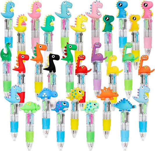 CZWZ 30Pcs Mini Multicolor Pens in One 4-in-1 Cute Pens Bulk for Kids, Ballpoint Pen for Birthdays and Children's Parties, Fun Gifts Assorted Ink Kawaii Pen(Dinosaur)