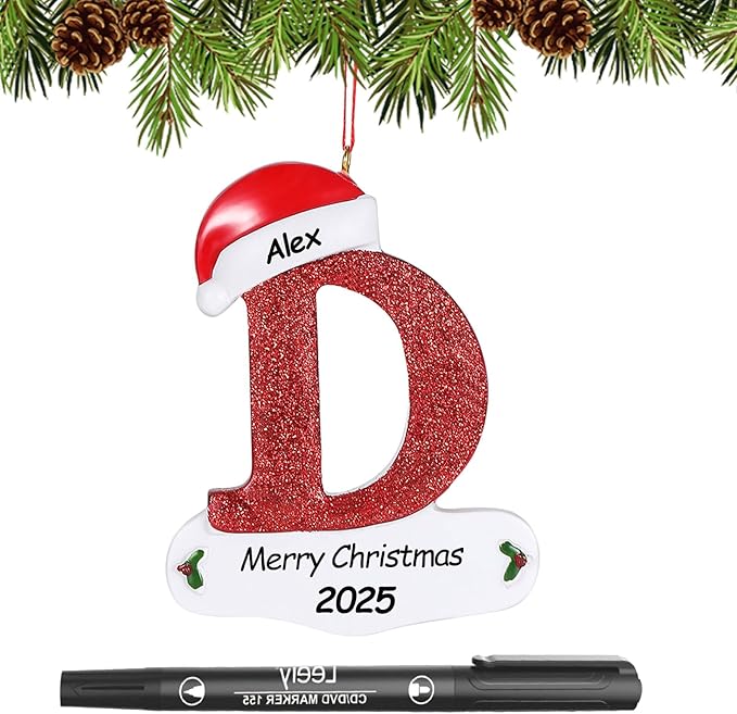Personalized 26 Letters Ornaments for Christmas Tree 2025, Custom Christmas Ornament with Family Member's Names 3D Resin Xmas Hanging Pendant Original Gifts for Family Friends(D)