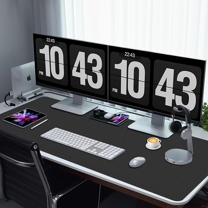 Non-Slip Desk Pad, 24" x 14" Large Mouse Pad, PU Leather Desk Mat with Suede, Laptop Desk Pad, Waterproof Keyboard Pad, Desk Blotter for Office/Home/Decor (Black)