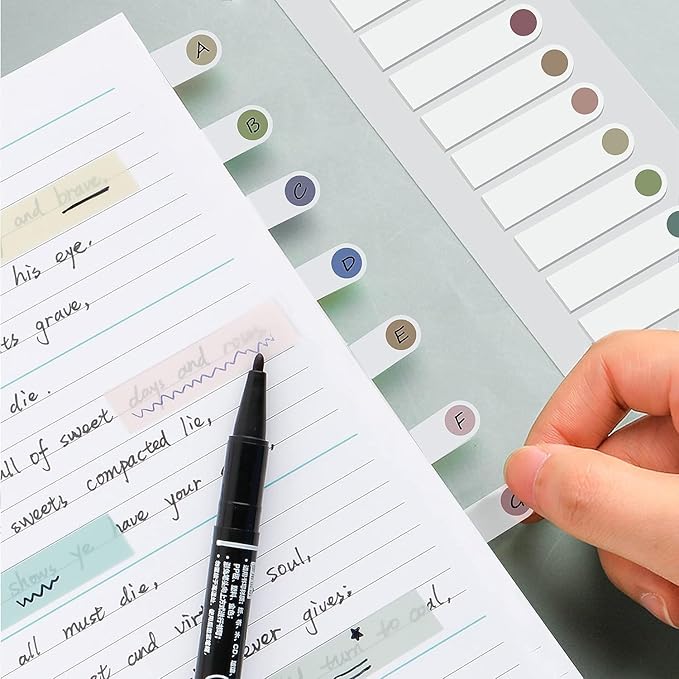 Lysas 1600pcs Page Markers, Morandi Sticky Index Tabs, Transparent Sticky Note Tabs Colored Writable and Repositionable Book Flags Tabs, Aesthetic Strip Index Tabs, 8 Sets