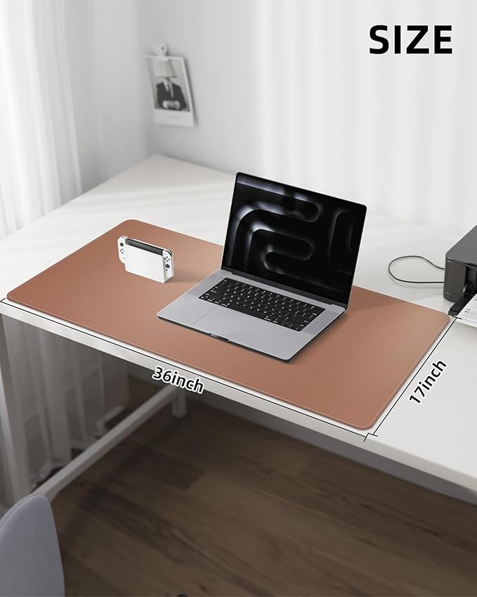 Leather Desk Pad Protector,Desk Mat,Large Mouse Pad, Non-Slip Desk Pad, Waterproof PU Leather Desk Blotter Mat, Desk Cover for Office and Home (Gold, 36" x 17")