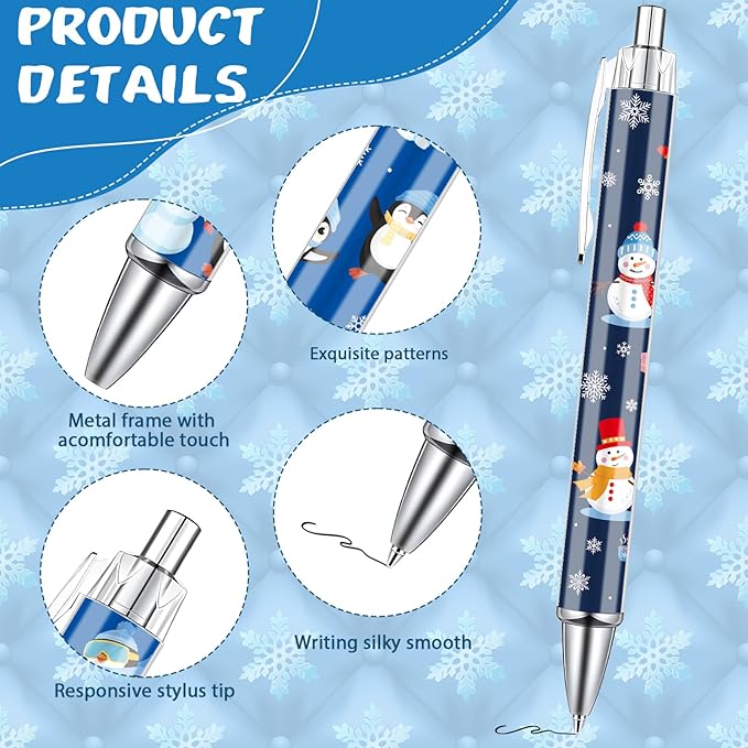 Hello Winter Ballpoint Pens -36 Pcs Polar Bear Snowman Penguin Pens Set Retractable Smooth Writing Pen Bulk Gifts for Men Women Office Classroom Home Bookish Students Teacher Christmas Gift