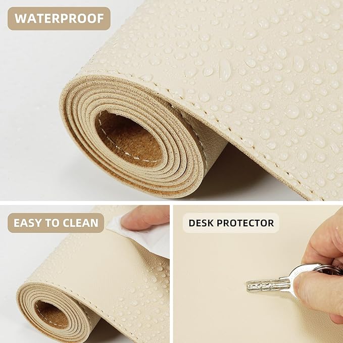 Leather Desk pad Protector, Large Desk mat with Natural Cork & PU Leather,Mouse pad,Non-Slip Office Desk Mat,Waterproof Desk Writing Pad for Office and Home (47in*23.7in, Apricot)