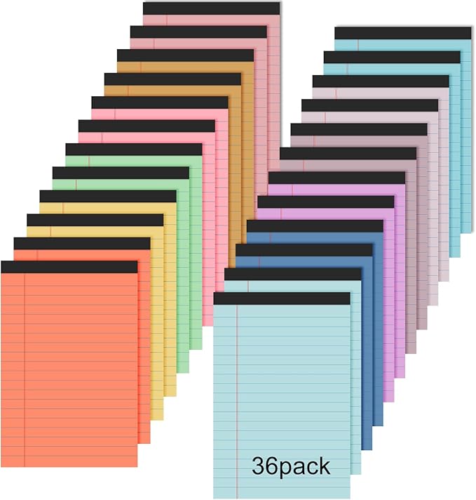 Lincia 36 Pcs 4" x 6" Legal Pad Writing Notepads Small Legal Pad College Ruled 30 Sheets Multiple Color Lined Note for Work 80 Gsm Paper for Grocery List Shopping List (Candy Color)