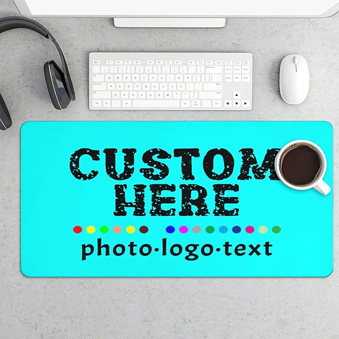 Personalized Mouse Pad Custom Image Text Logo Laptop Desk Mat Customized Non-Slip Waterproof Office Desk Accessories for Women/Men Customized Funny/Cool Cyan Mousepads 30 cm×70 cm