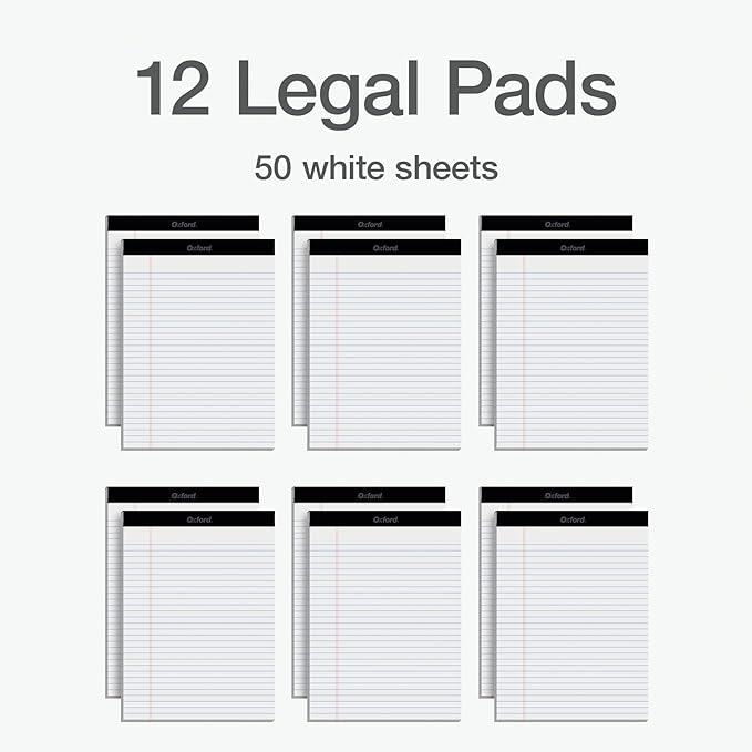 Oxford 8.5 x 11 Legal Pads, Wide Ruled, White Paper, 50 Sheets Per Writing Pad, Made in the USA (74030) | (Pack of 72)