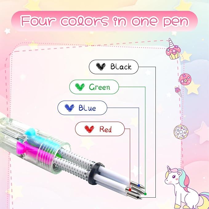 CZWZ 30Pcs Mini Multicolor Pens in One 4-in-1 Cute Pens Bulk for Kids, Ballpoint Pen for Birthdays and Children's Parties, Fun Gifts Assorted Ink Kawaii Pen(unicorn)