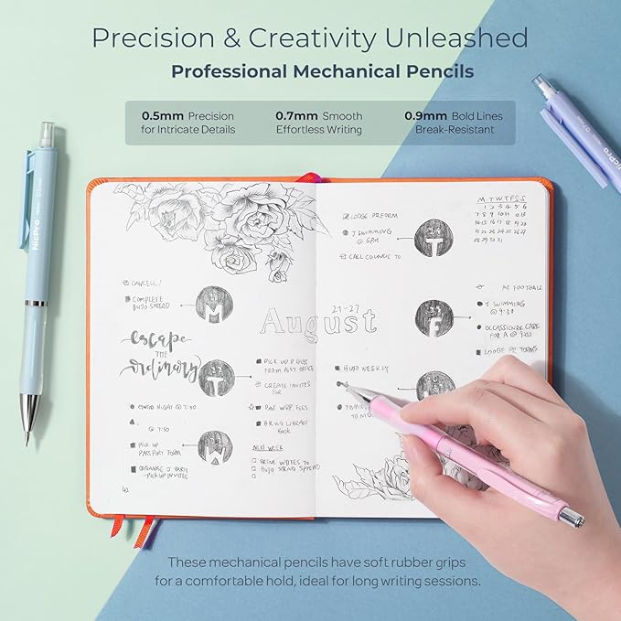 Nicpro 38PCS Aesthetic School Supplies, Cute Mechanical Pencils 0.5, 0.7, 0.9 & 2.0 mm with 564PCS Lead Refills, Pastel Mechanical Pencil Set for Students Girls Writing Drawing Drafting - Pink Case