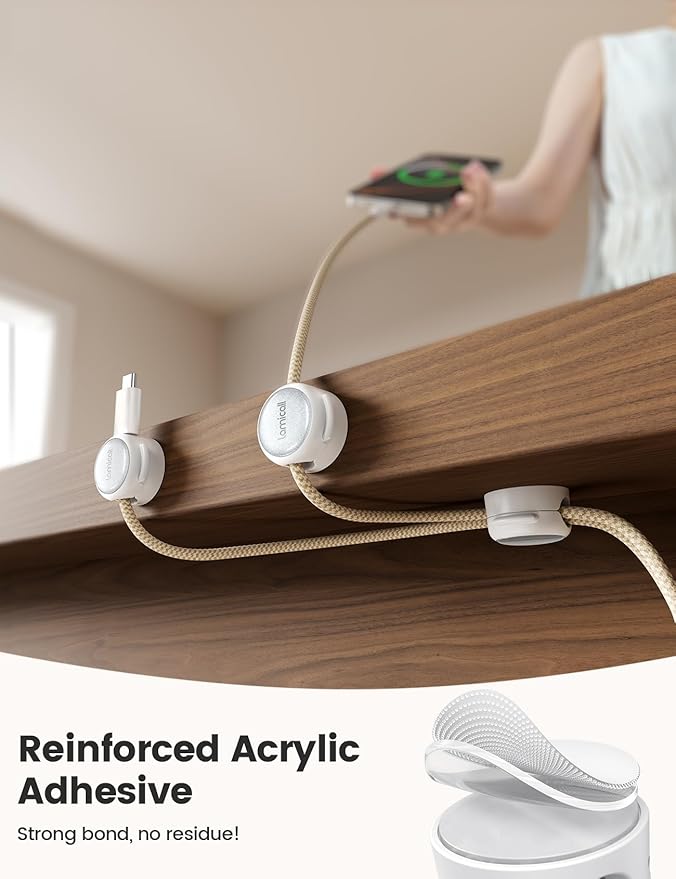 Magnetic Cable Clips Cord Organizer - Lamicall 8Pack [Crystal-Clear & Silver Shine] Cable Management Holder for Phone Charging Cord, Strong Adhesive for Nightstand, Home Office Desk Decor Accessories